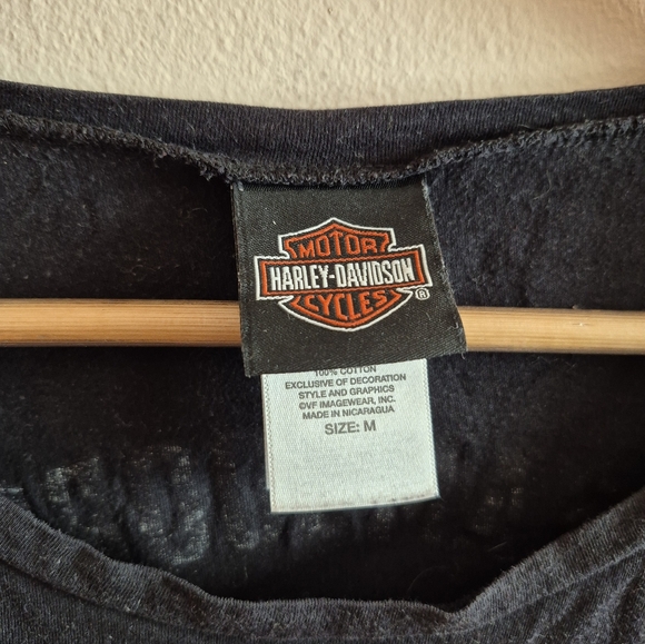 Harley Davidson Womems Medium Long Sleeve Tshirt Thimbholes Y2K - Picture 3 of 6